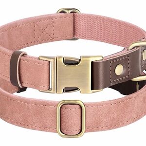 Adjustable Pink Suede Dog Collar with Brass Hardware